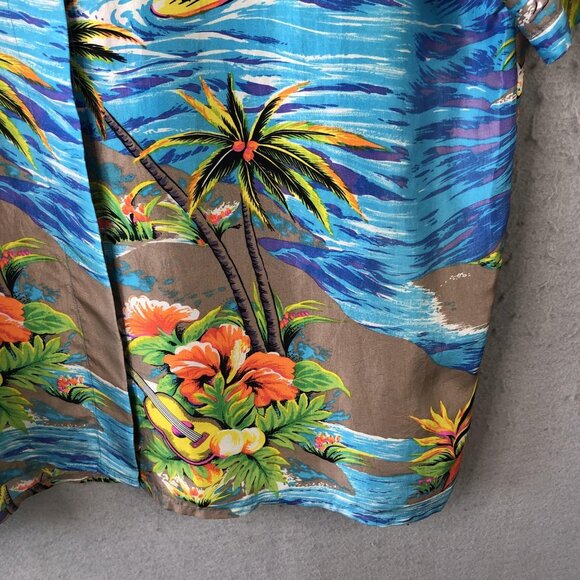 Anne Pinkerton Shirt Womens Medium Multicolor Silk Hawaiian Surfer Scenic 90s - Picture 11 of 16